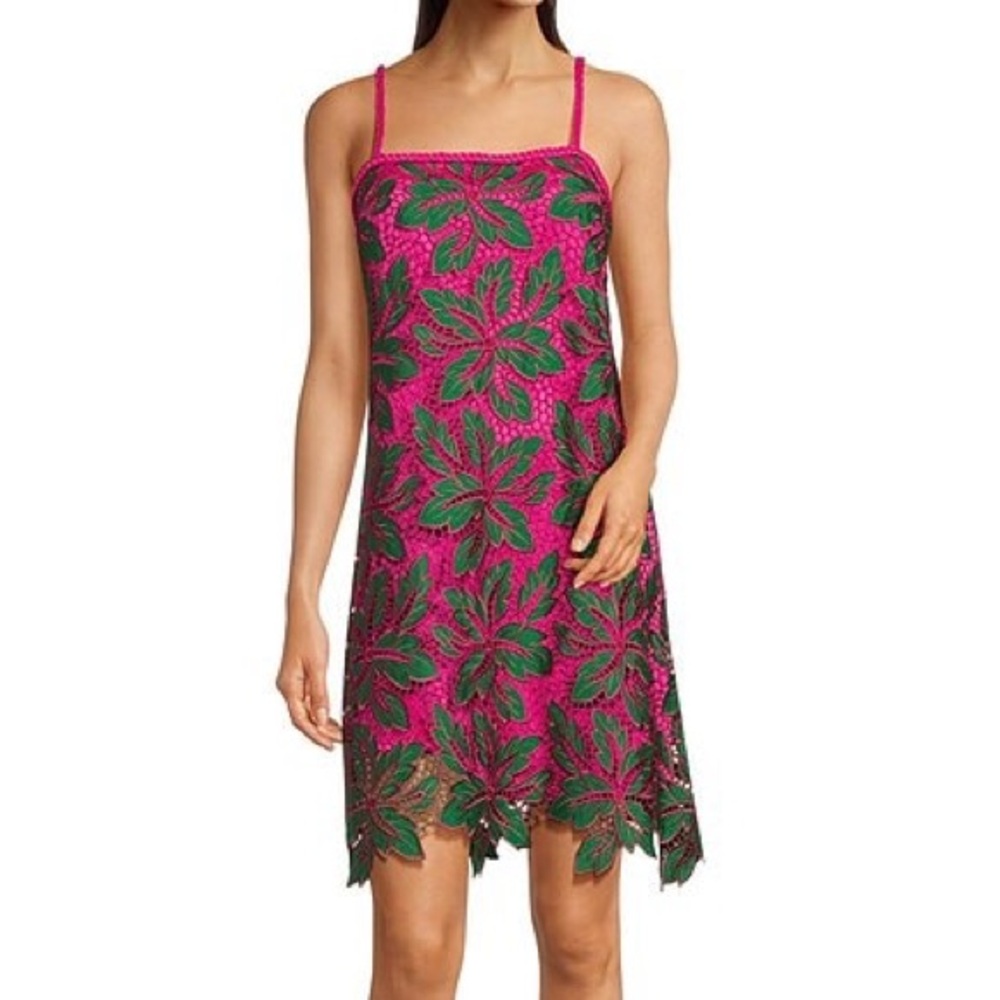 Alex Marie Maya Embroidered Lace Above Knee Square Neck Sleeveless Shift Dress